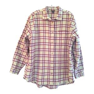 Eddie Bauer Thick Weighty Flannel Shirt Cotton Purple Lilac Plaid women's Large